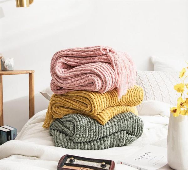 blankets nordic style fashion knitting twill polyester casual sofa cover blanket bed towel tassel decorative solid color throws